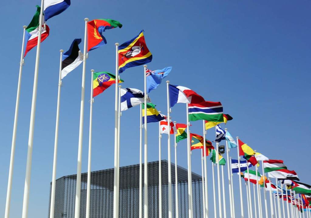 Country flags flying at Expo 2020