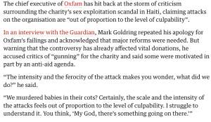 Screen grab of Guardian article on interview with Oxfam's Chief Executive 