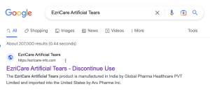 Screen shot of google ranking of EzriCare search