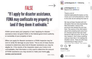 Screenshot of Instagram highlighting misinformation about the Hawaii wildfires