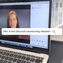 A person on a screen with a search box overlayed with the words "NFL & the Discord community disaster"